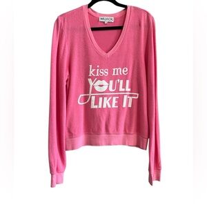 Wildfox Pink V-Neck Graphic Sweatshirt Medium Size